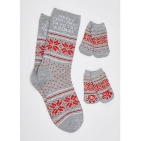 Gray Merry Christmas Matching Pet Sock Set - Picture 1 of 1